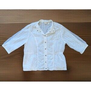 Chico’s Collection Size 3 XL Optic White Eyelet Zip Closure Pockets Lightweight